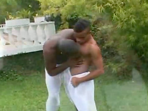 Two Black guys have wild buttfuck fuck-a-thon in a garden