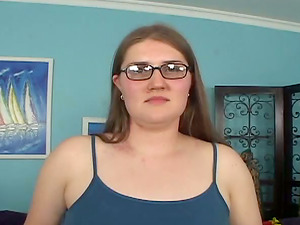 Fat woman in glasses is loving her time with that man