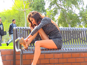 Kara is a slim bruentte who does not mind masturbating in public