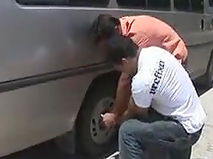 Gay couple fixing their car end up fucking each other hard