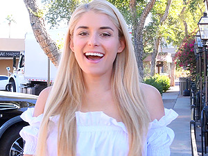 Cute teen blonde model Nikki flashes her panties in public