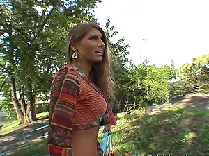 Outdoors Point of view Public Act with Brilliant Blue-Eyed Beauty