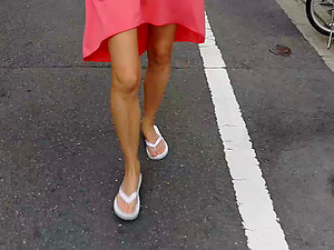 Mistress walking bare feet  in public